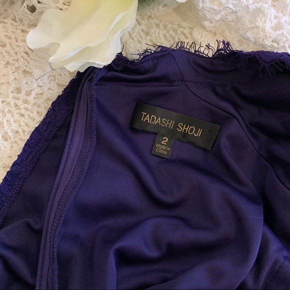 TADASHI SHOJI ROYAL PURPLE LACE SPECIAL OCCASION GOWN DRESS - Picture 4 of 16